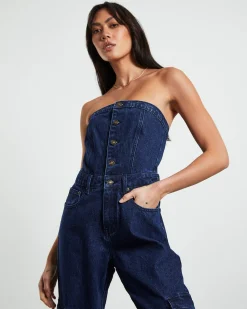 Sabrine Strapless Denim Boiler Suit Ink Blue