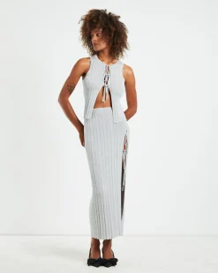 Sadie Tied Up Lurex Knit Midi Skirt
