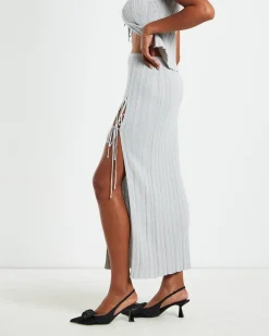 Sadie Tied Up Lurex Knit Midi Skirt