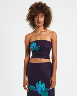 Shae Strapless Top Placement Flower Navy