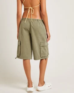 Shallows Cargo Jort Shorts in Khaki