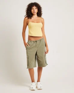 Shallows Cargo Jort Shorts in Khaki