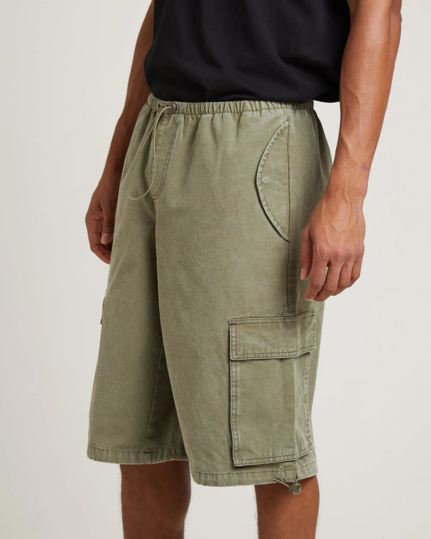 Shallows Cargo Jort Shorts in Khaki