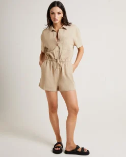 Shelly Short Sleeve Playsuit in Oat