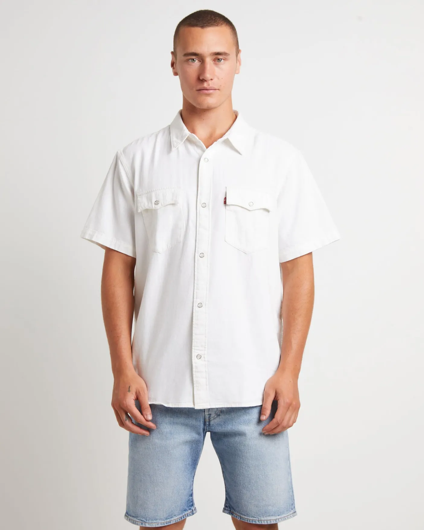 Short Sleeve Relaxed Fit Western Shirt in Newman Ecru