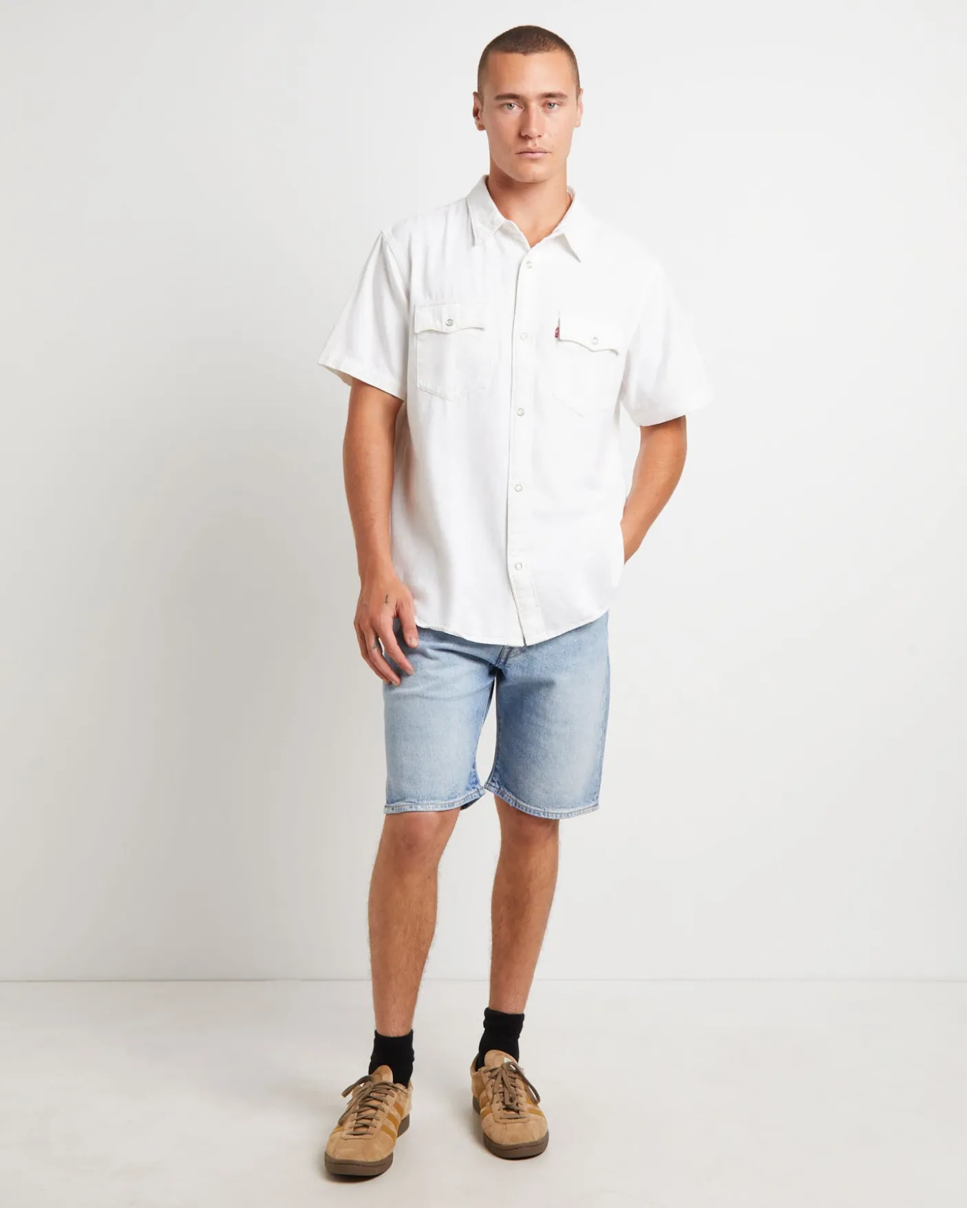 Short Sleeve Relaxed Fit Western Shirt in Newman Ecru