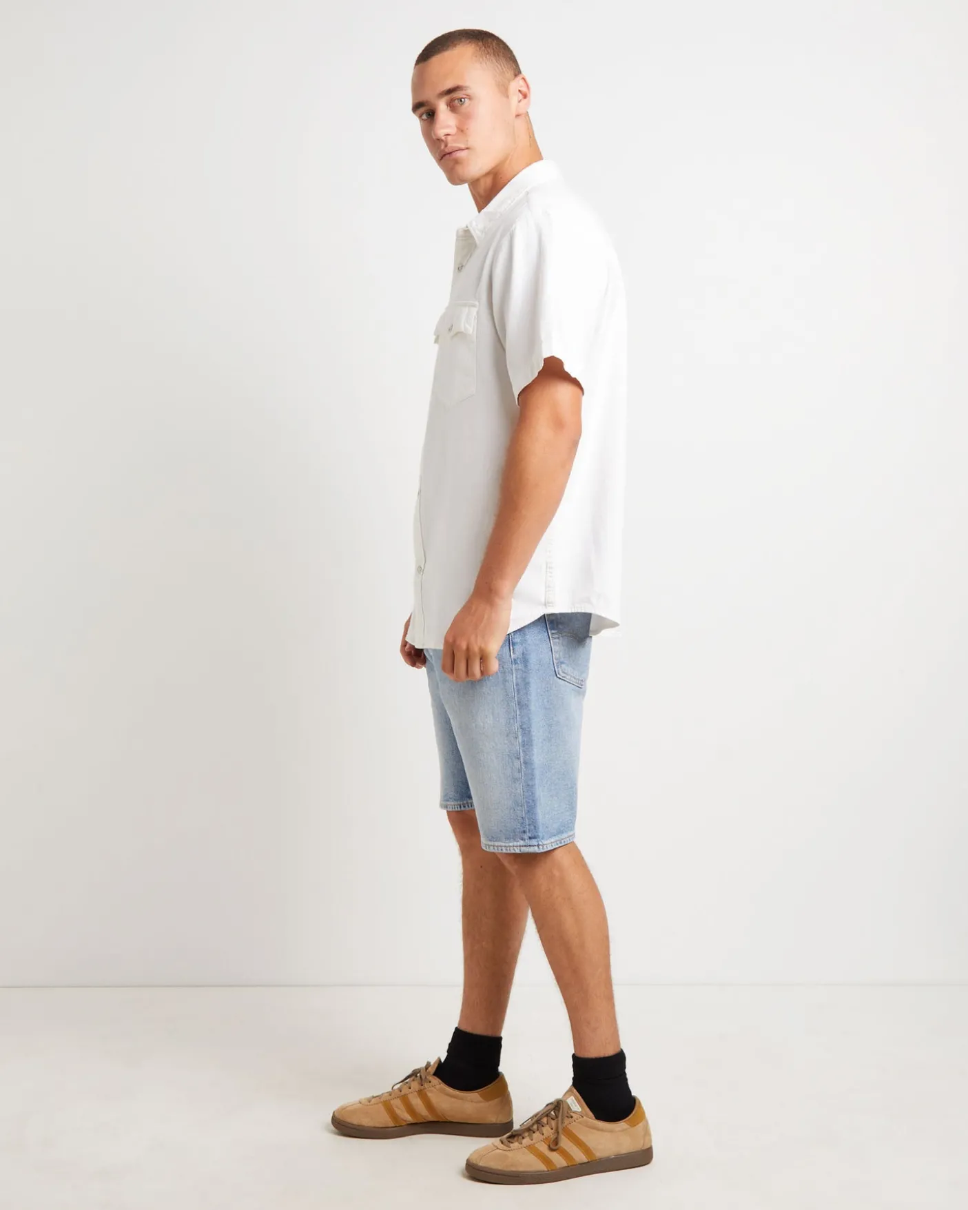 Short Sleeve Relaxed Fit Western Shirt in Newman Ecru