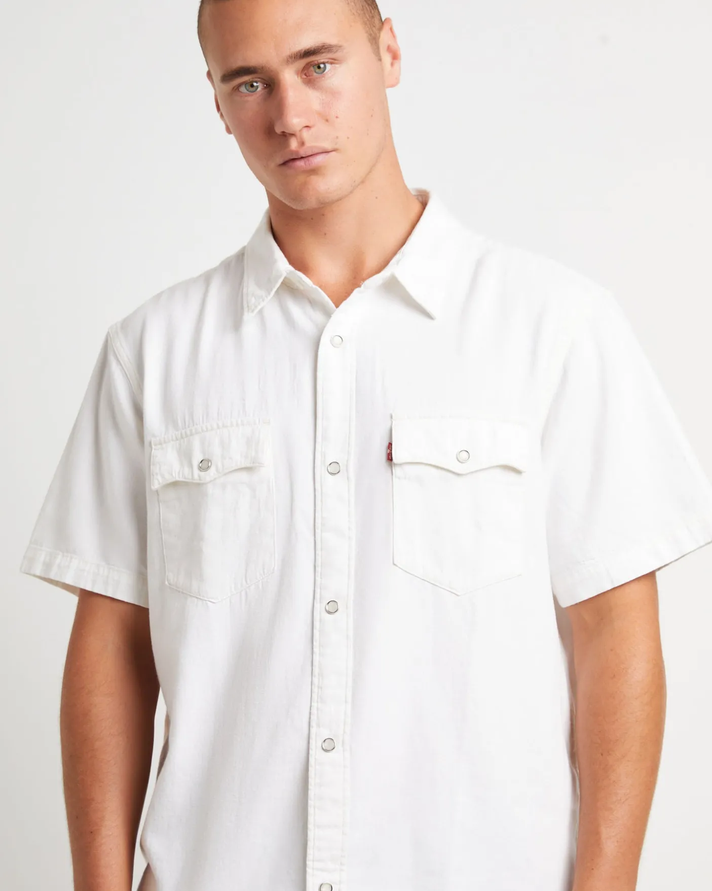 Short Sleeve Relaxed Fit Western Shirt in Newman Ecru