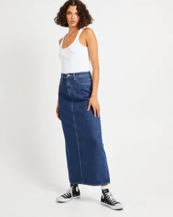 Signature Mid Denim Maxi Skirt Essentials Rinse