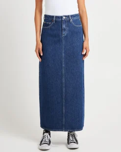 Signature Mid Denim Maxi Skirt Essentials Rinse