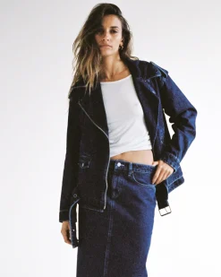 Signature Oversized Biker Denim Jacket Essential Rinse