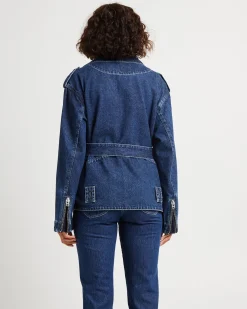 Signature Oversized Biker Denim Jacket Essential Rinse