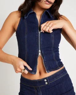 Siska Zip Up Denim Top