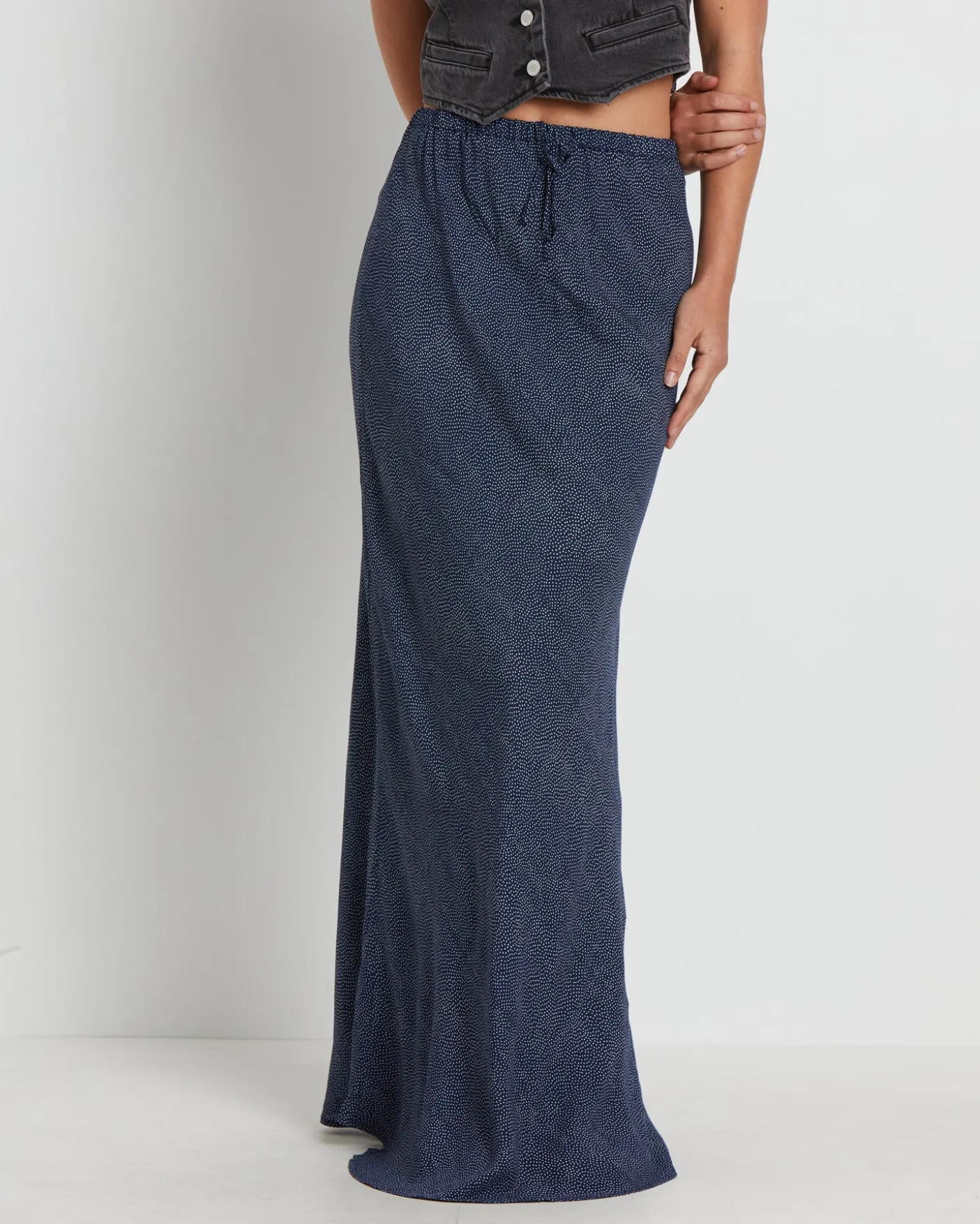 Slip Maxi Skirt in Mini Spot Navy