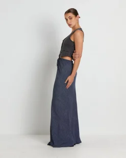 Slip Maxi Skirt in Mini Spot Navy