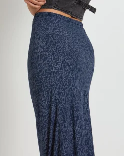 Slip Maxi Skirt in Mini Spot Navy