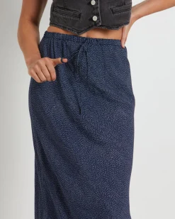 Slip Maxi Skirt in Mini Spot Navy