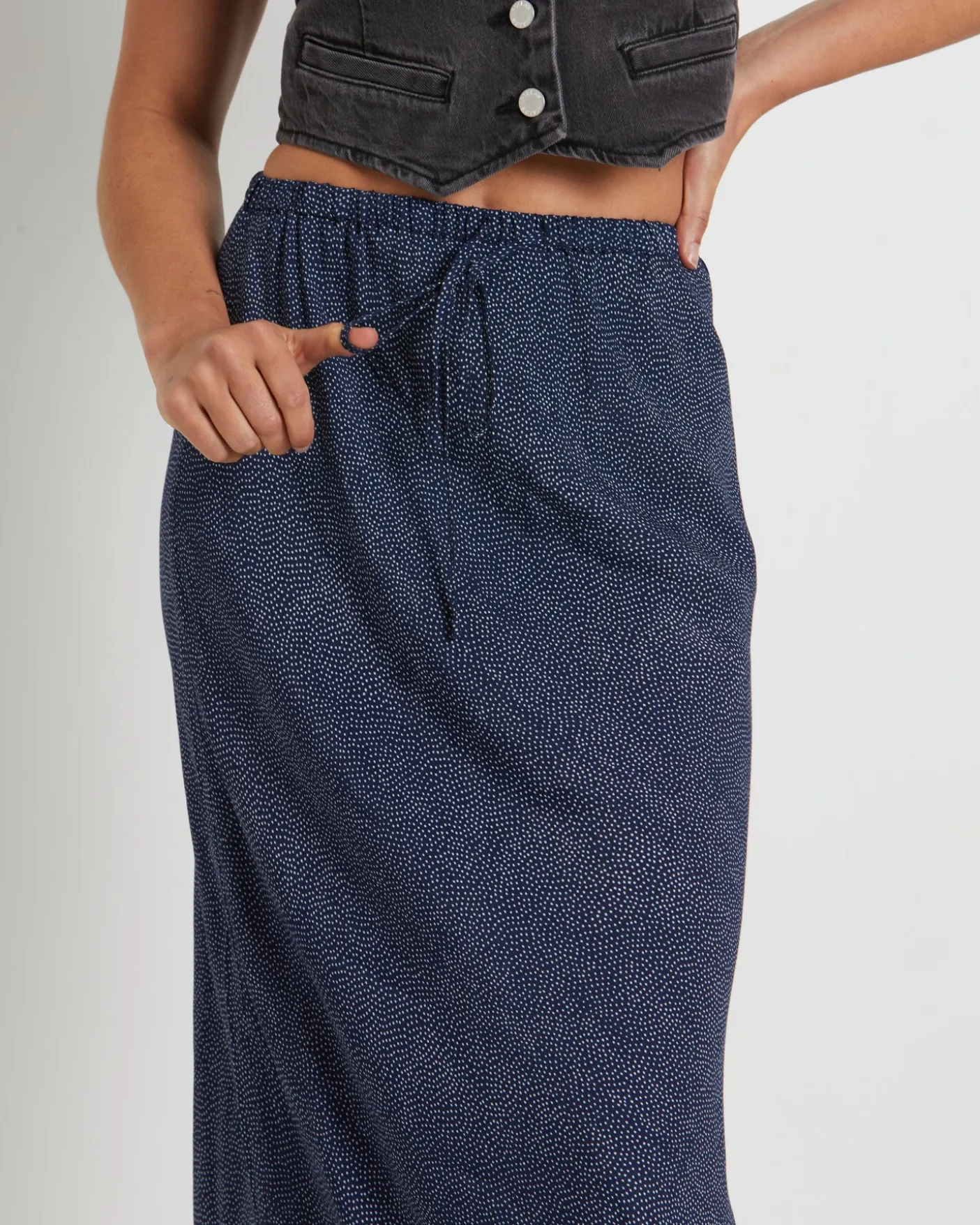 Slip Maxi Skirt in Mini Spot Navy