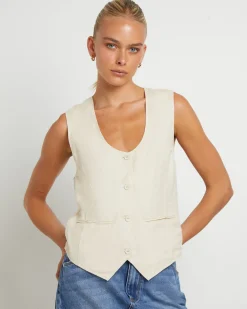 Soho Linen Vest in Biscuit