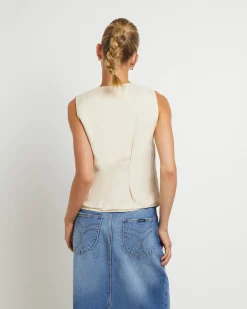 Soho Linen Vest in Biscuit