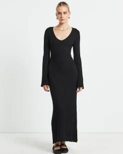 Sophie Long Sleeve Rib Knit Dress Black