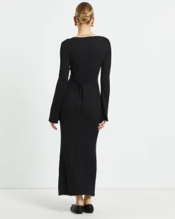 Sophie Long Sleeve Rib Knit Dress Black