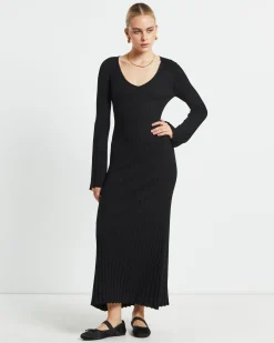 Sophie Long Sleeve Rib Knit Dress Black