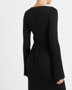 Sophie Long Sleeve Rib Knit Dress Black