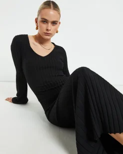 Sophie Long Sleeve Rib Knit Dress Black