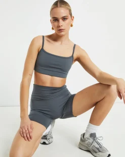 Sports Strappy Crop Top in Charcoal Grey