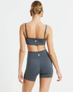Sports Strappy Crop Top in Charcoal Grey