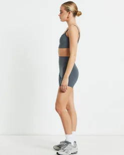 Sports Strappy Crop Top in Charcoal Grey
