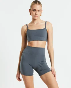 Sports Strappy Crop Top in Charcoal Grey