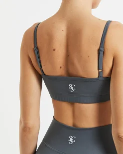 Sports Strappy Crop Top in Charcoal Grey