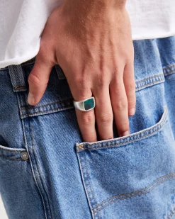 Square Inlay Signet Ring Set