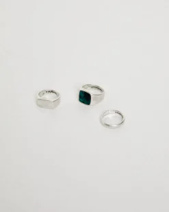 Square Inlay Signet Ring Set