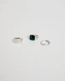 Square Inlay Signet Ring Set