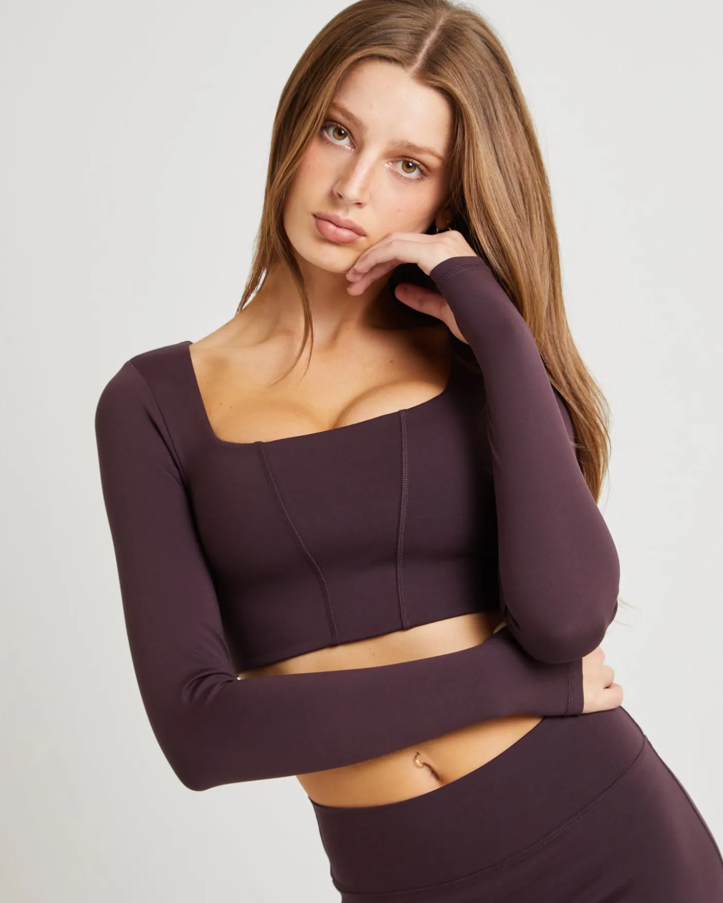 Square Neck Seam Long Sleeve Top