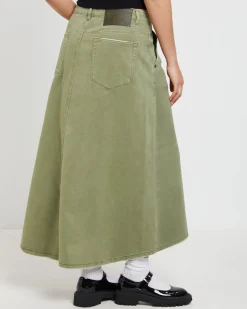 St Khaki Mrs Carter Long Denim Skirt in Green