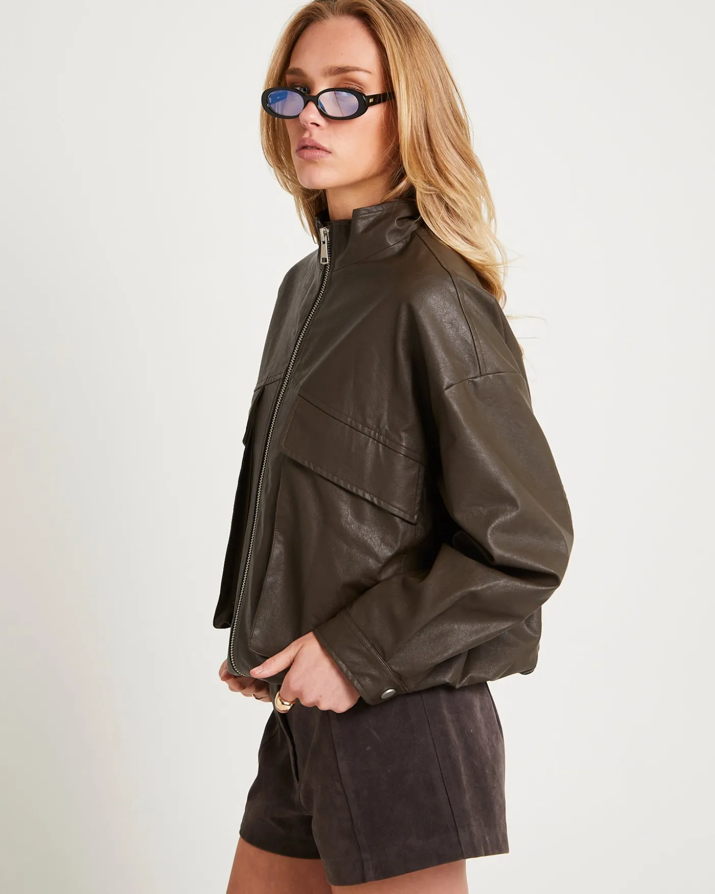 Suki Funnel Faux Suede Neck Jacket