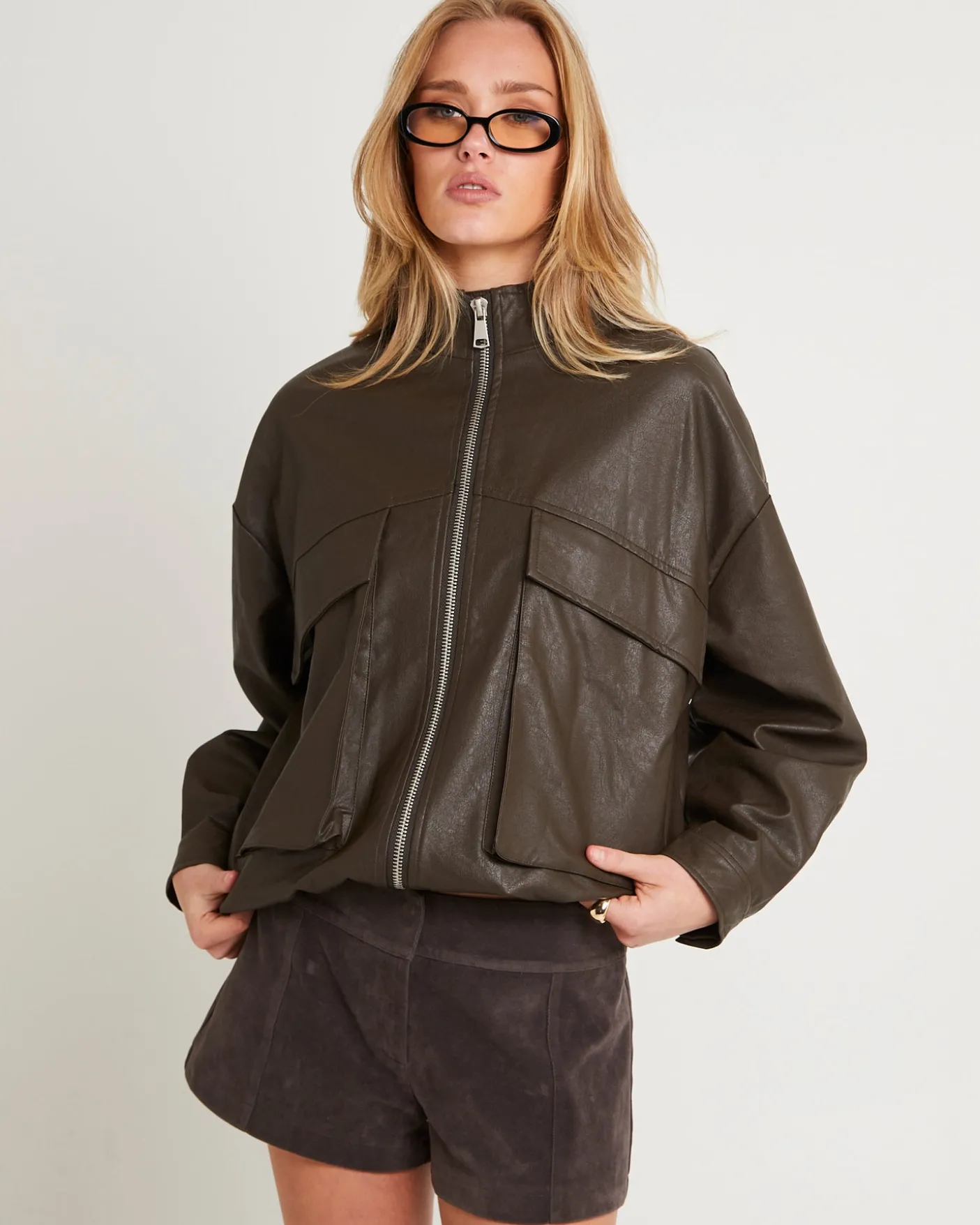 Suki Funnel Faux Suede Neck Jacket