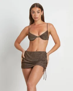 Tahnee Lurex Micro Mini Skirt in Chocolate Brown