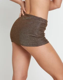 Tahnee Lurex Micro Mini Skirt in Chocolate Brown