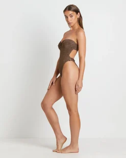 Tahnee Lurex One Piece Swim in Chocolate Brown