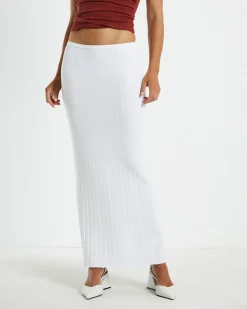 Tayla Texture Knit Midi Skirt Off White