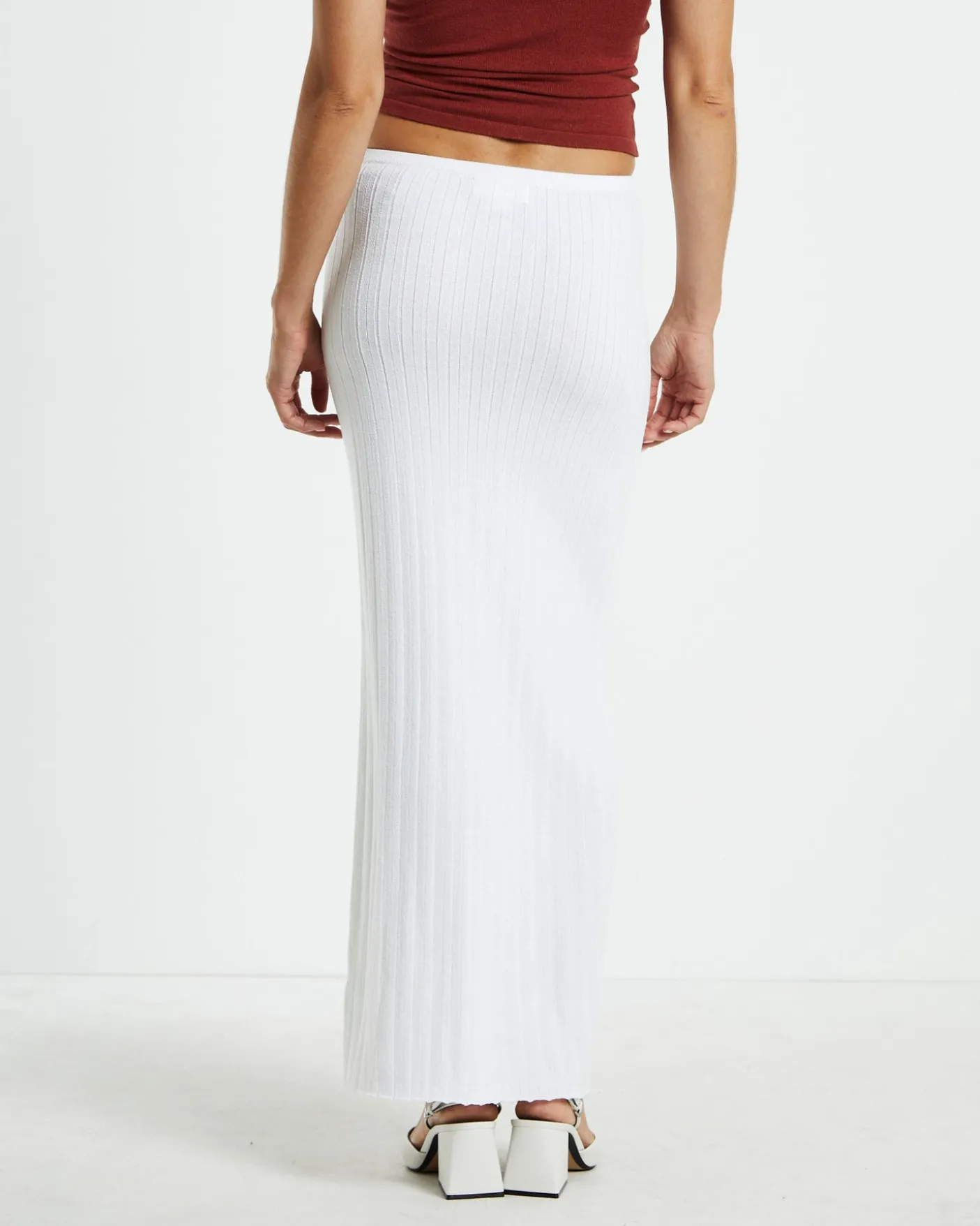 Tayla Texture Knit Midi Skirt Off White