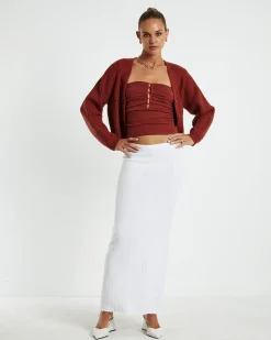 Tayla Texture Knit Midi Skirt Off White