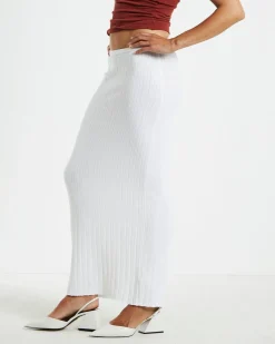 Tayla Texture Knit Midi Skirt Off White