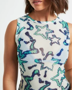 Teagan Print Mesh Tank Top in Assorted