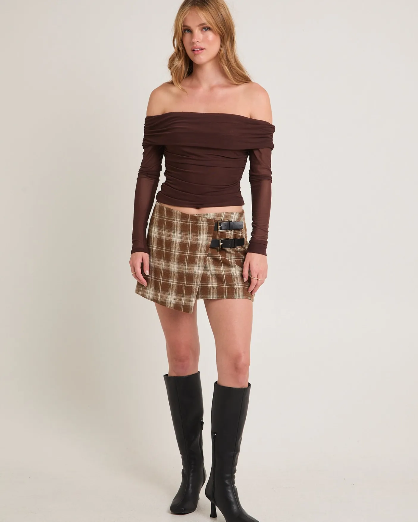 Teagan Wrap Check Mini Skirt